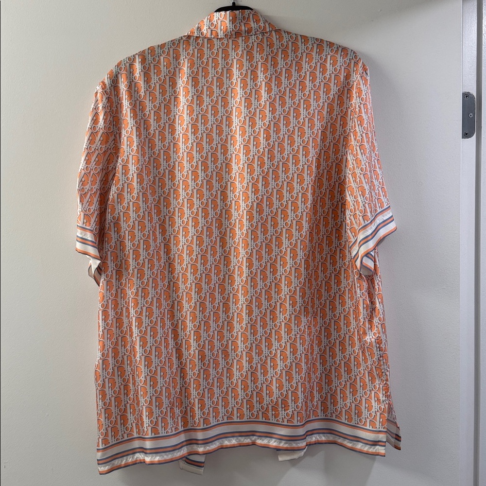 Dior Orange White Monogram Short Sleeve Button-Down Shirt - Picture 10 of 12